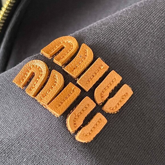 MIU MIU SS24 Logo Print Zip-Up Hooded Long-Sleeve Sweatshirt for Women - Picture 2 of 5